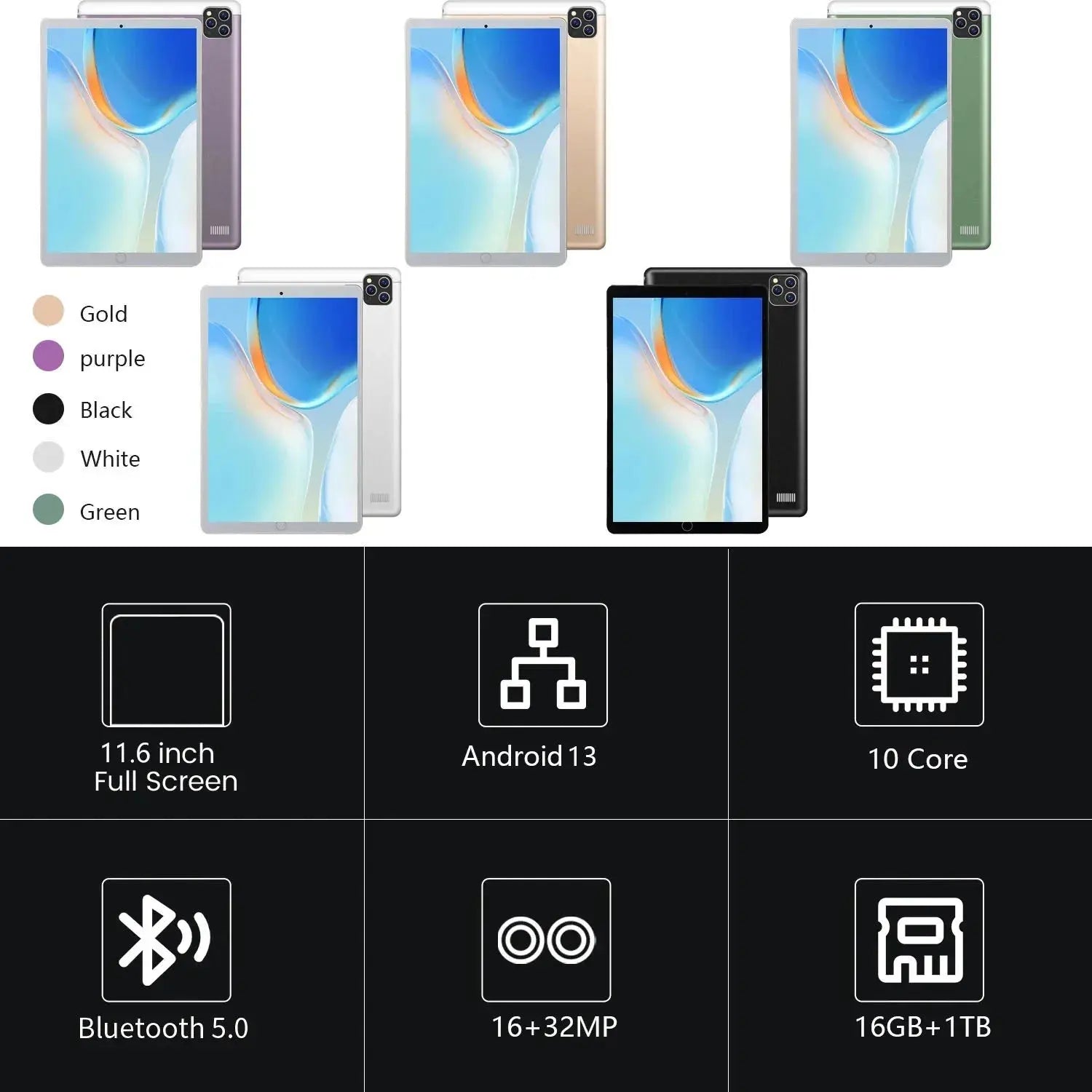 Android Tablet 2025 11.6" 16GB RAM 1TB ROM 16MP 32MP 12000mAh - Nisiowelt