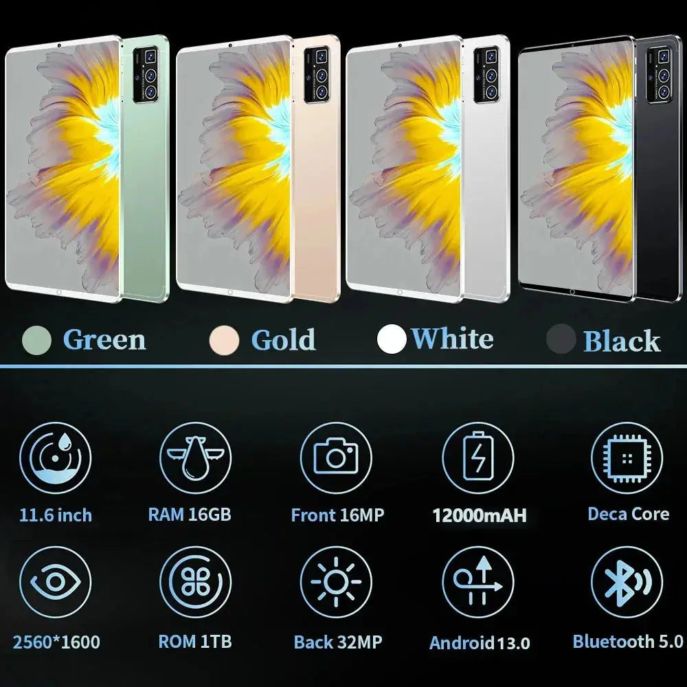 Android Tablet 2025 11.6" 16GB RAM 1TB ROM 16MP 32MP 12000mAh - Nisiowelt
