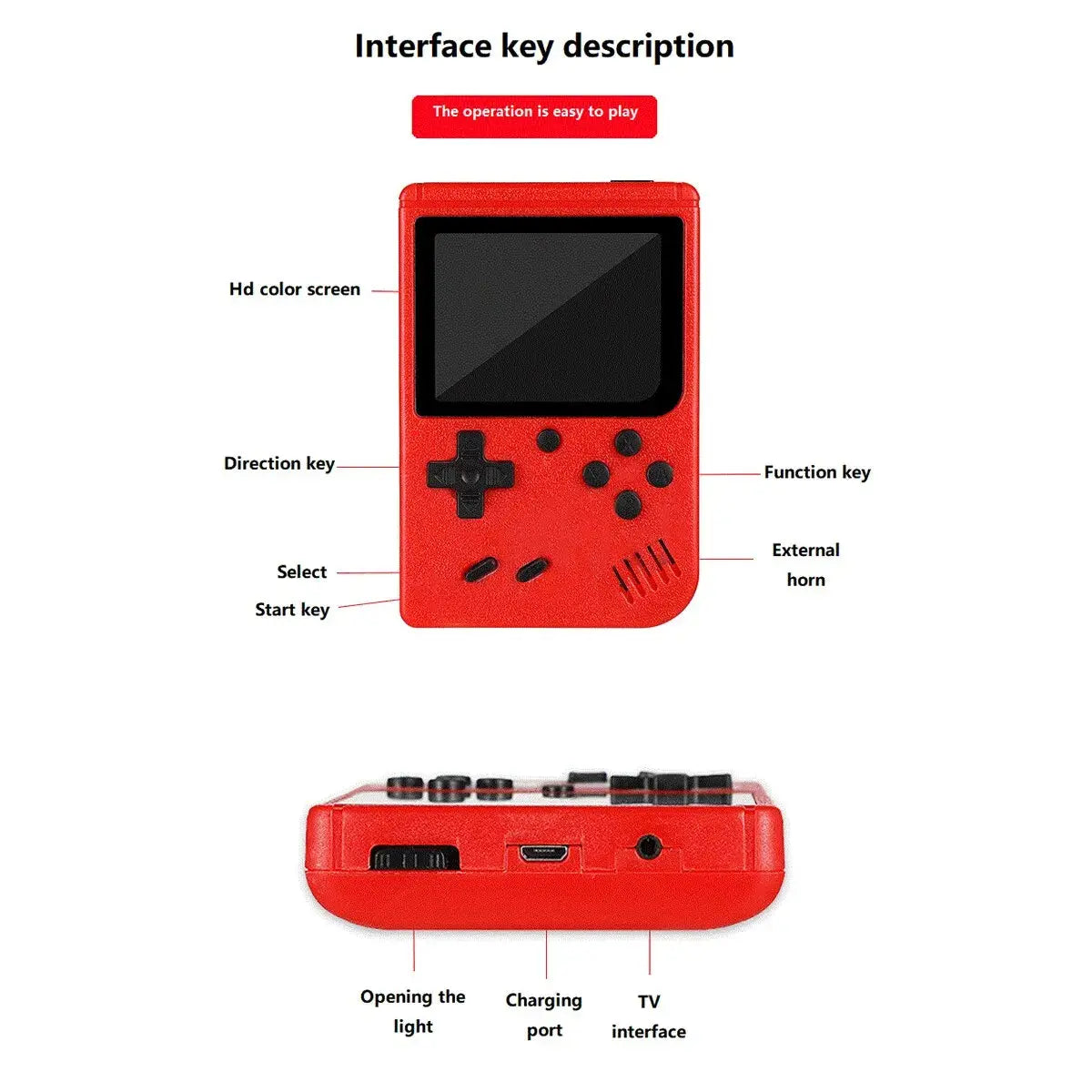 Red Retro Classic Handheld Game Console with TV Connection - Nisiowelt