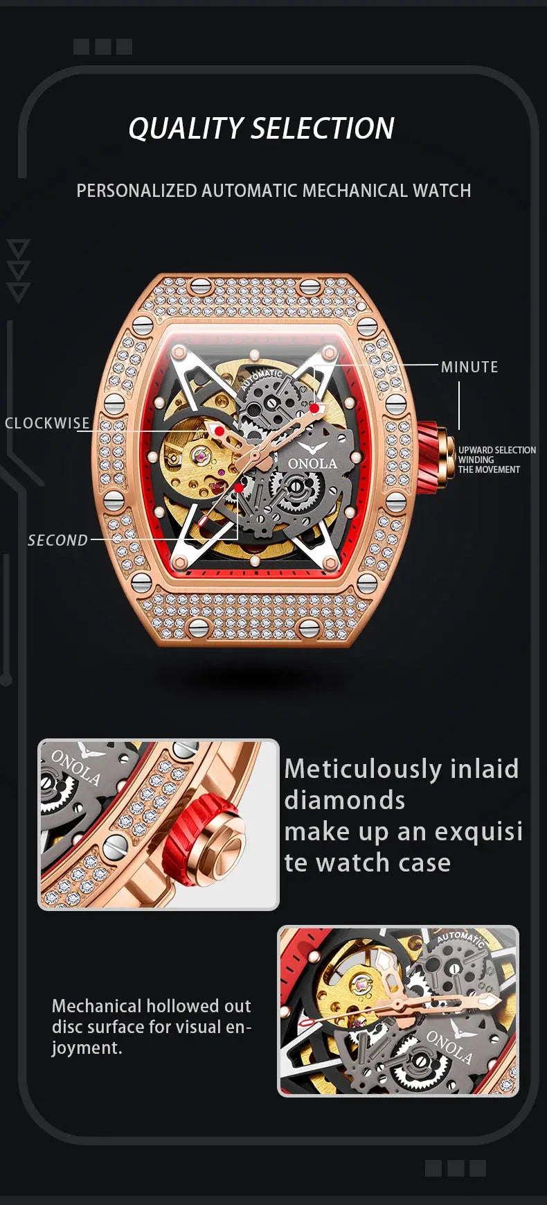 ONOLA Luxury Automatic Waterproof Men's Watch with Diamond - Nisiowelt