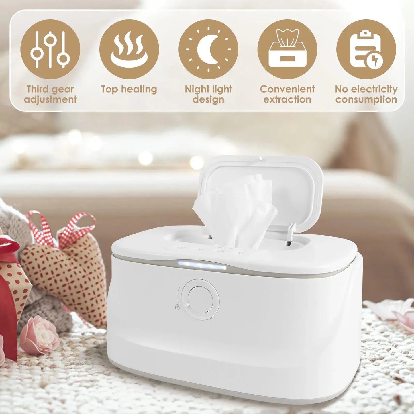 USB Baby Wipe Warmer with Adjustable Temperature & LED Light Nisiowelt