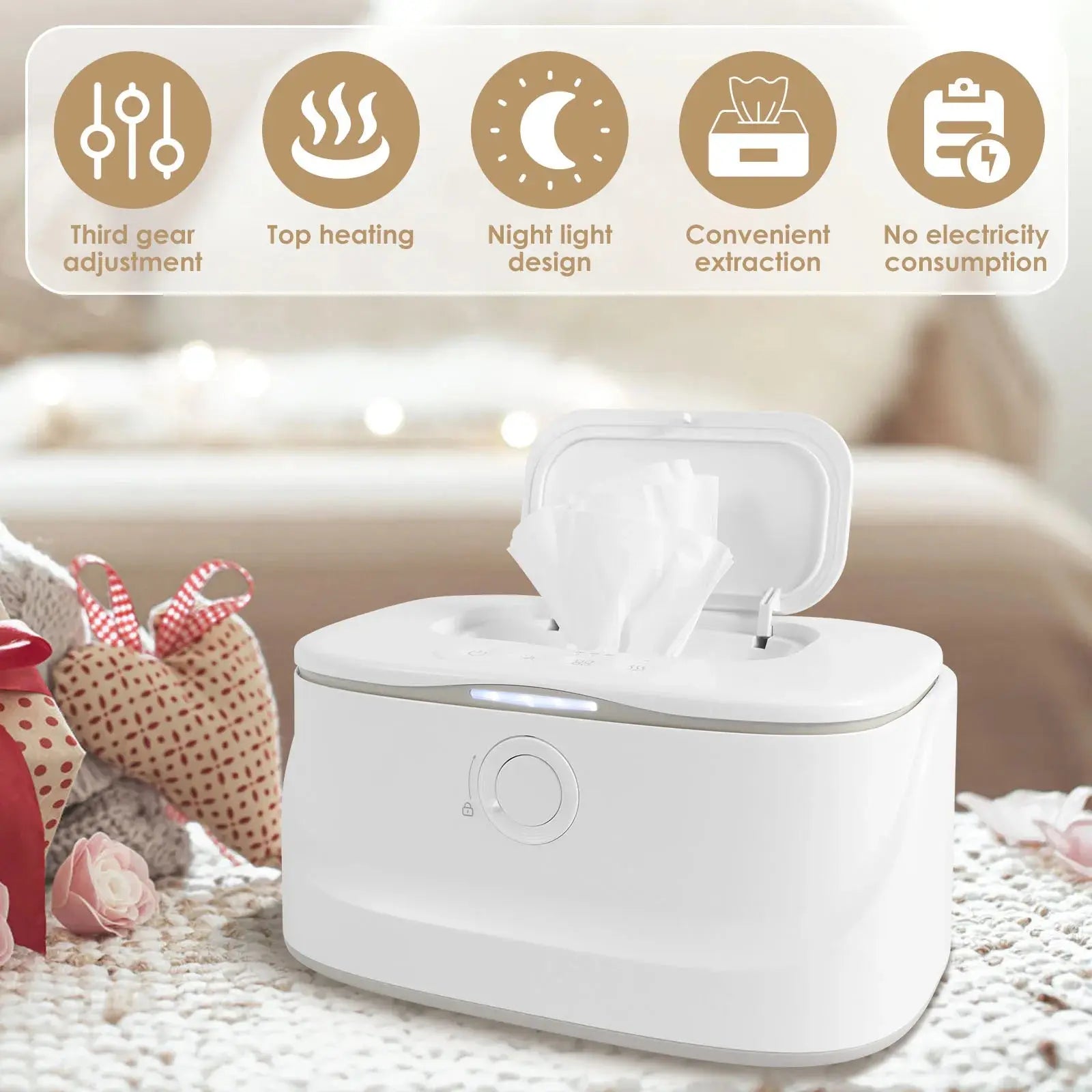 USB Baby Wipe Warmer with Adjustable Temperature & LED Light Nisiowelt