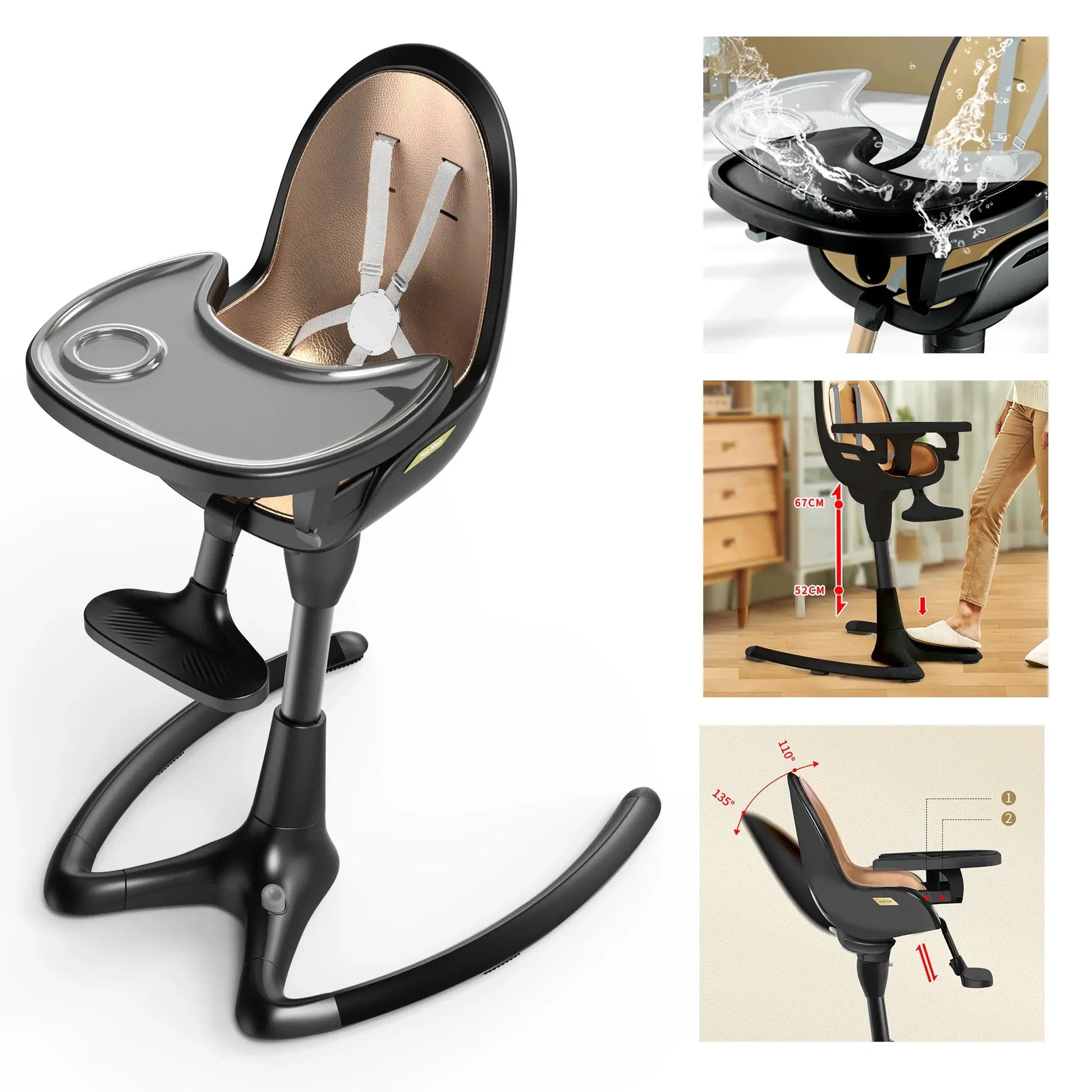 Luxury Adjustable Baby High Chair with PU Cushion & Footrest Nisiowelt