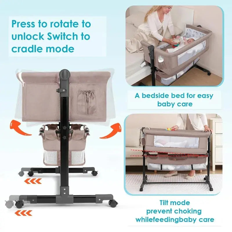 Portable Baby Crib with Mosquito Net & Storage – Adjustable Travel Bed Nisiowelt
