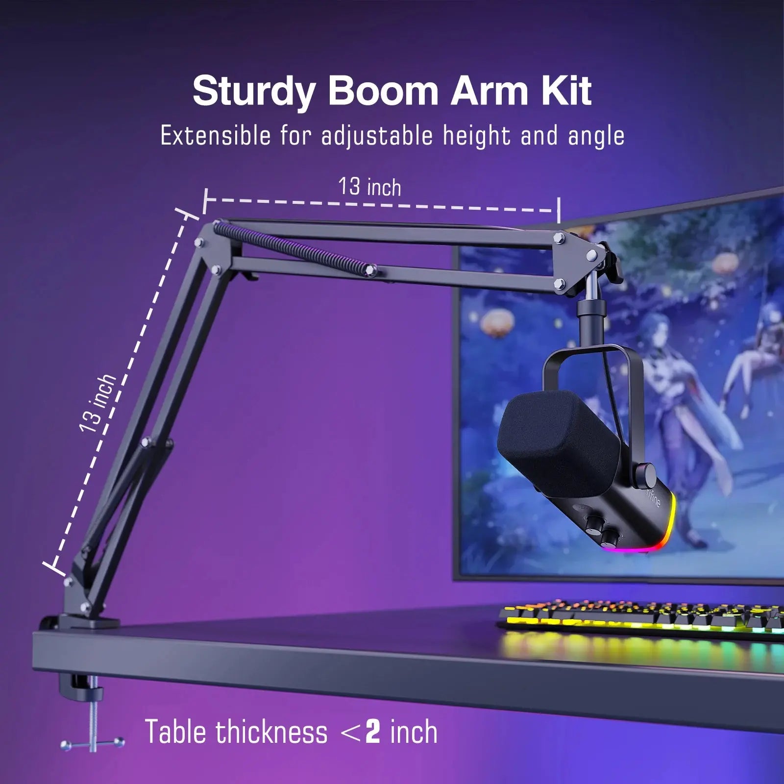 Dynamic XLR Microphone Kit with Boom Arm and RGB Nisiowelt
