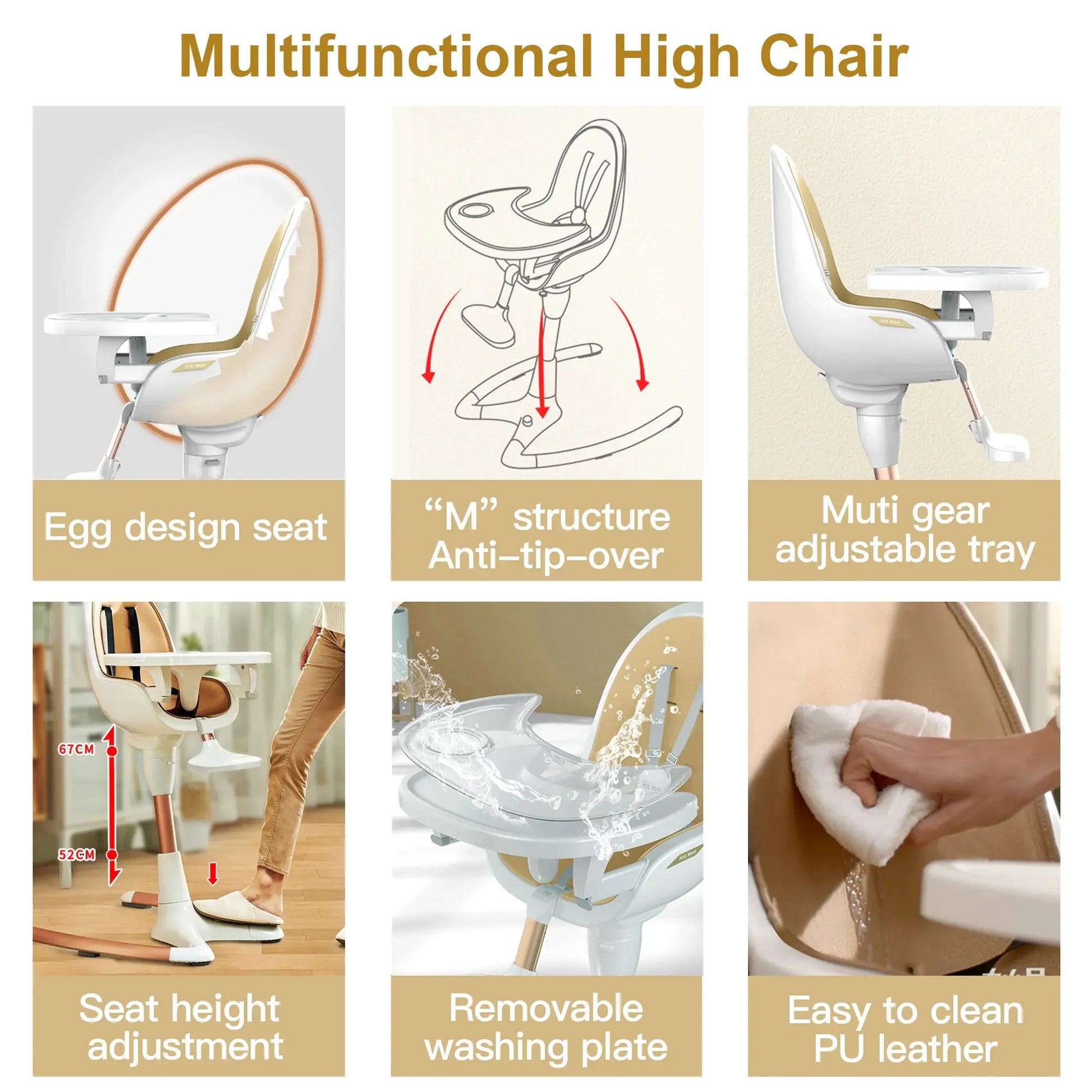 Luxury Adjustable Baby High Chair with PU Cushion & Footrest Nisiowelt