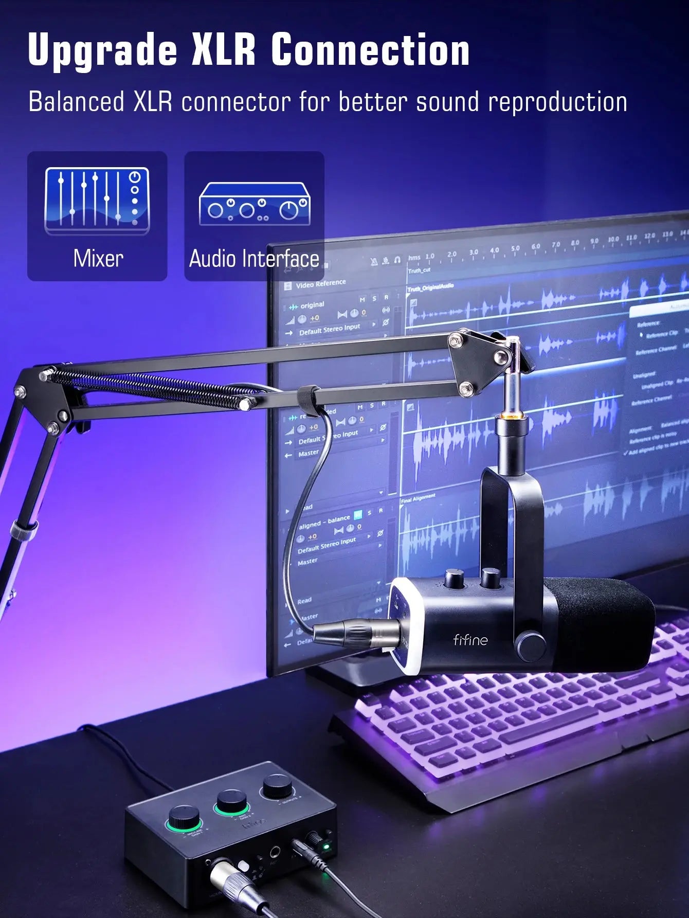 Dynamic XLR Microphone Kit with Boom Arm and RGB Nisiowelt