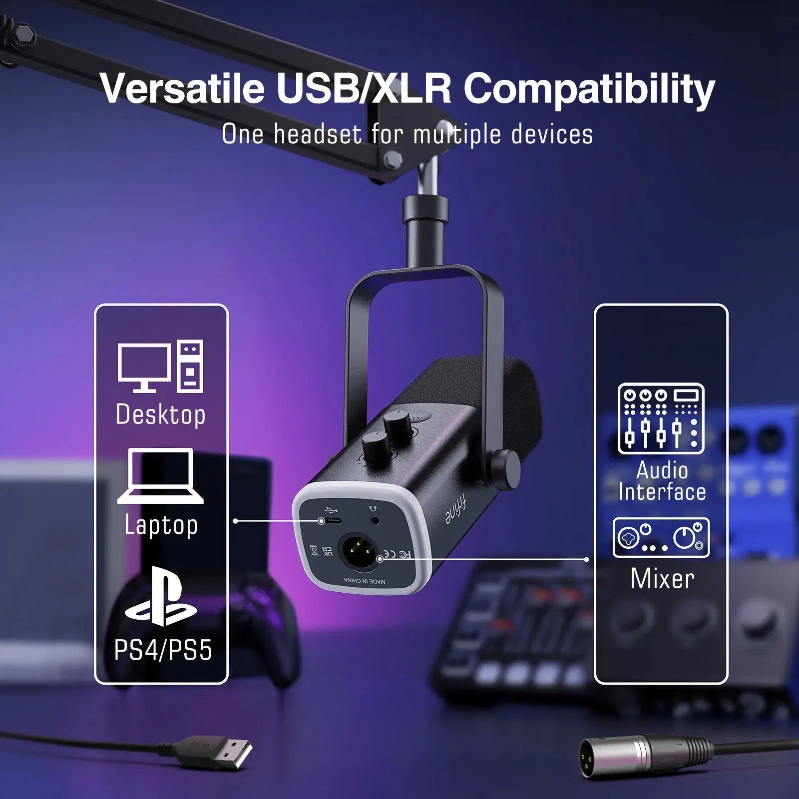 Dynamic XLR Microphone Kit with Boom Arm and RGB Nisiowelt
