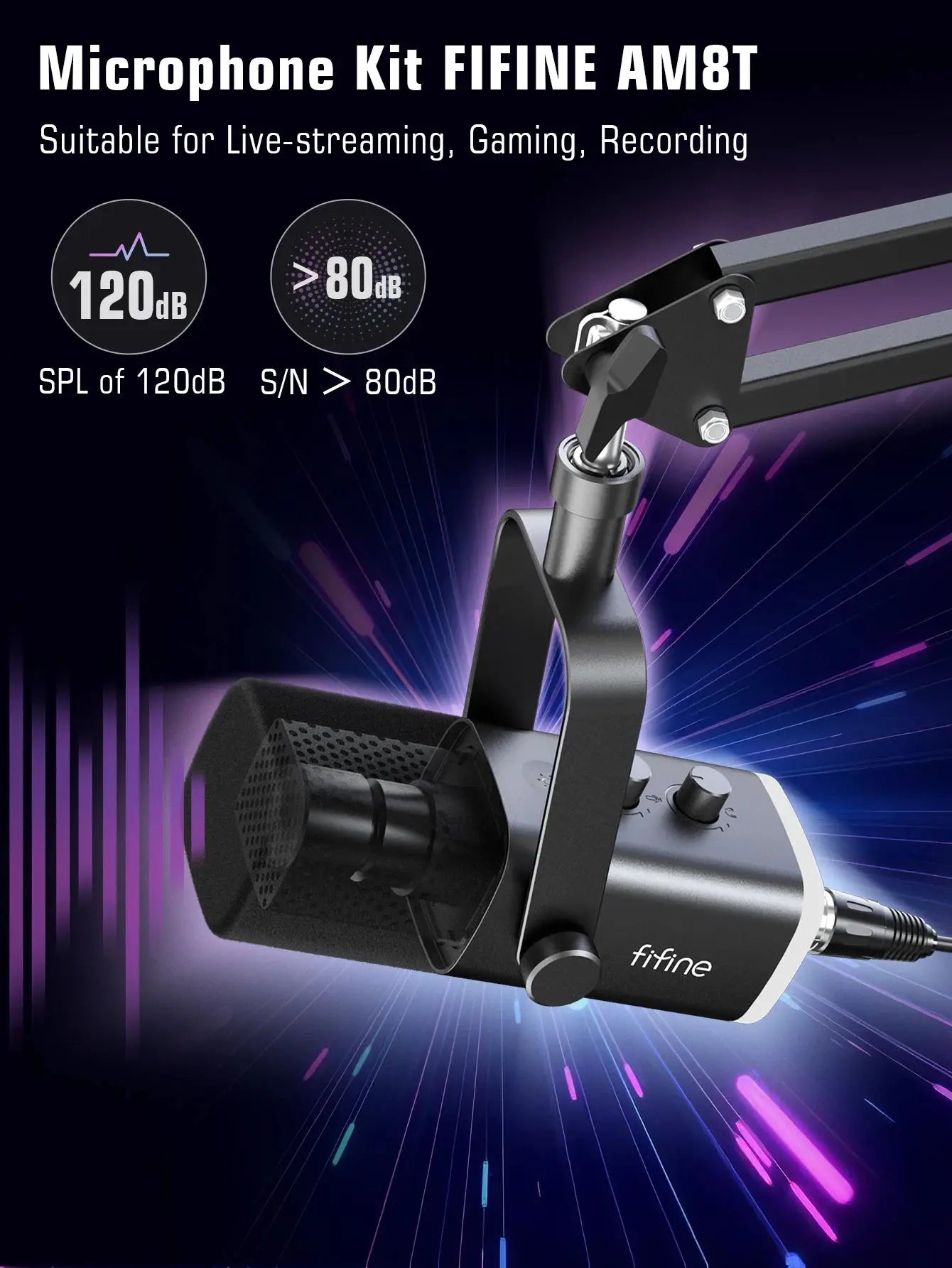 Dynamic XLR Microphone Kit with Boom Arm and RGB Nisiowelt