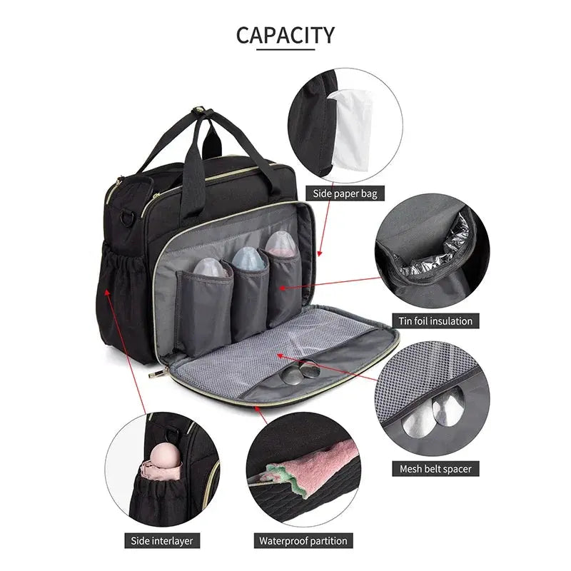Large Capacity Travel Bag Multifunctional Maternity Mother Baby Stroller Bags New Style Waterproof Diaper Bag Black nappy bag Nisiowelt