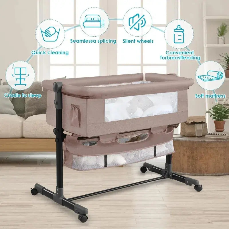 Portable Baby Crib with Mosquito Net & Storage – Adjustable Travel Bed Nisiowelt
