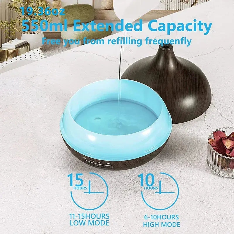 550ml Wood USB Aroma Diffuser with LED Lights & Remote Control - Nisiowelt