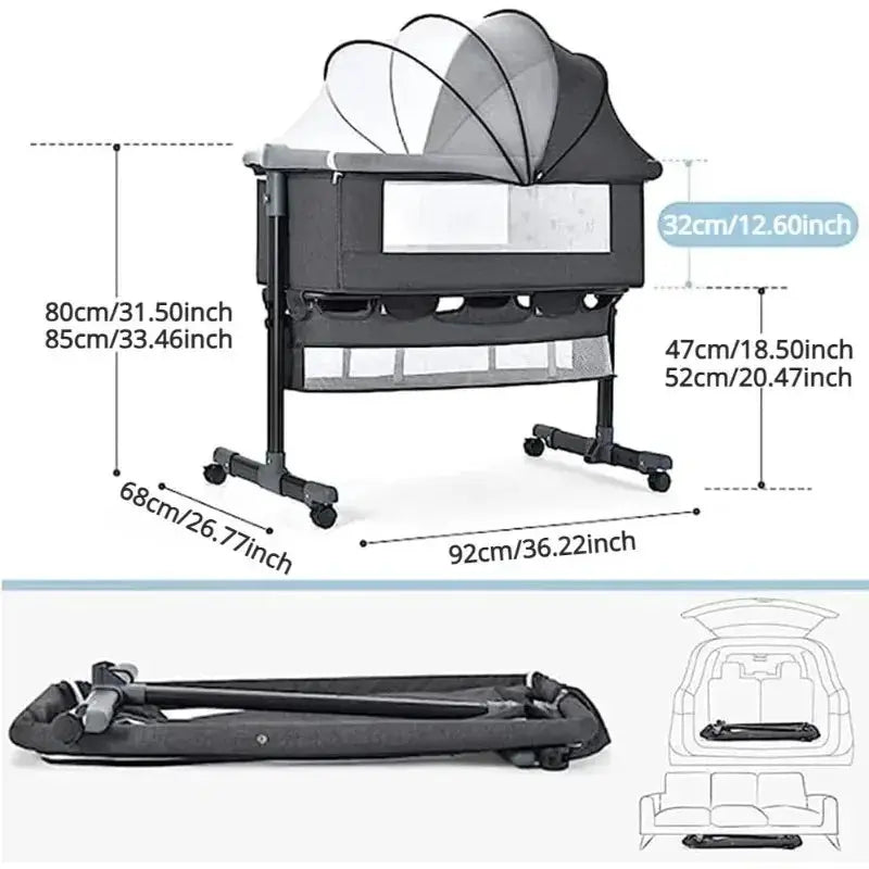 Portable Baby Crib with Mosquito Net & Storage – Adjustable Travel Bed Nisiowelt