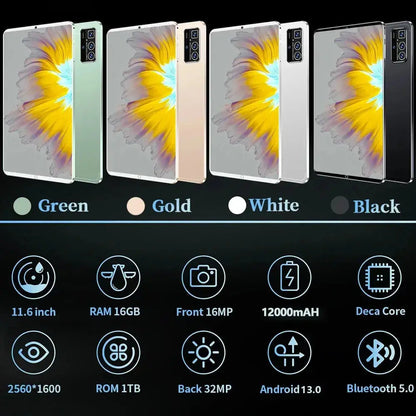 Android Tablet 2025 11.6" 16GB RAM 1TB ROM 16MP 32MP 12000mAh - Nisiowelt
